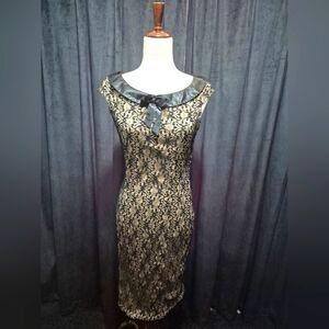 Voodoo Vixen Black and Gold Midi Dress